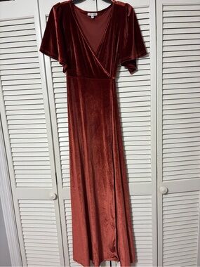 Baltic Born Rust Velvet Wrap Maxi Dress with Flutter Sleeves